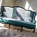 Трехместный диван из натурального бука бирюзовый с изображением птиц и цветов Turquoise Chinoiserie Garden Sofa варинант исполнения - 11 | Loft Concept в Рязани