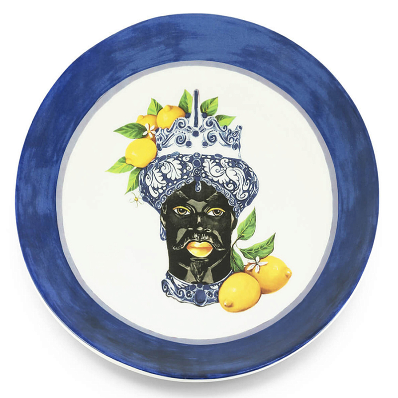 Тарелка Abhika PLATE MORO HEAD D 28,5 Blue Темно-синий Желтый Тарелка Abhika PLATE MORO HEAD D 28,5 Blue Темно-синий Желтый в Рязани | Loft Concept