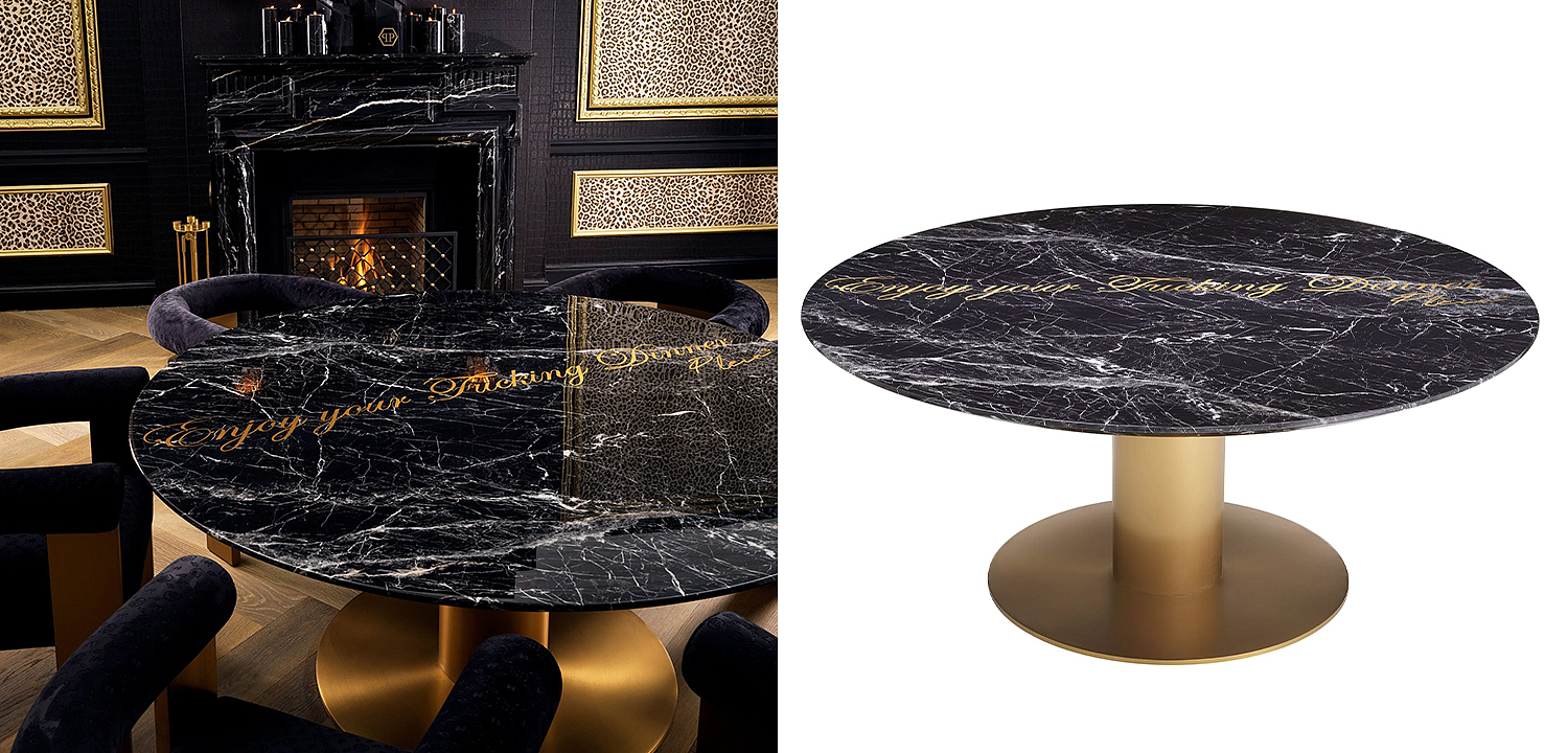 Круглый обеденный стол c чёрной мраморной столешницей Philipp Plein Dining Table Enjoy Круглый обеденный стол c чёрной мраморной столешницей Philipp Plein Dining Table Enjoy - Loft-Concept в Рязани