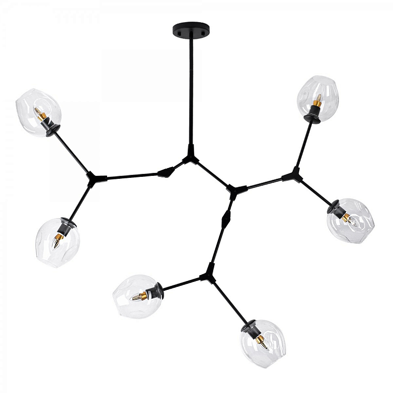 Люстра Сrumpled Glass Bubble Chandelier Black 6 плафонов Черный Прозрачное Стекло в Рязани | Loft Concept 