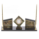 Настольный канцелярский набор из змеевика и офиокальцита с визитницами и часами Successful Leader варинант исполнения - 1 | Loft Concept в Рязани