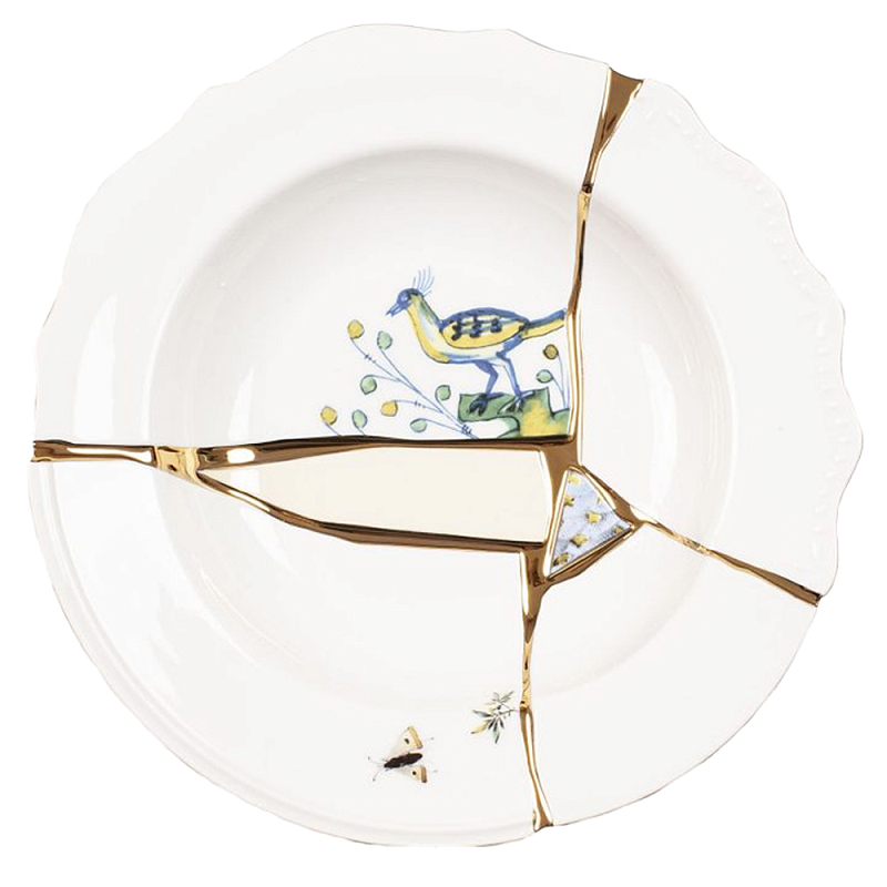 Тарелка глубокая Seletti Kintsugi Белый Золотой Мульти Тарелка глубокая Seletti Kintsugi Белый Золотой Мульти в Рязани | Loft Concept
