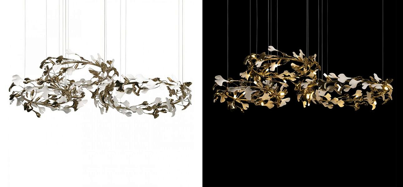 Люстра Триптих Wintery flover Gold с Белыми плафонами Люстра Триптих Wintery flover Gold с Белыми плафонами - Loft-Concept в Рязани