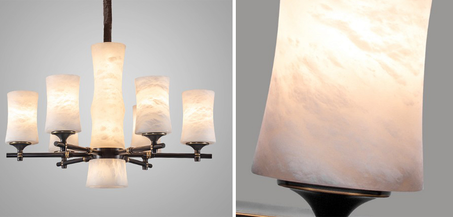 Дизайнерская люстра 6 плафонов из натурального мрамора Marble Shades Chandelier Дизайнерская люстра 6 плафонов из натурального мрамора Marble Shades Chandelier - Loft-Concept в Рязани