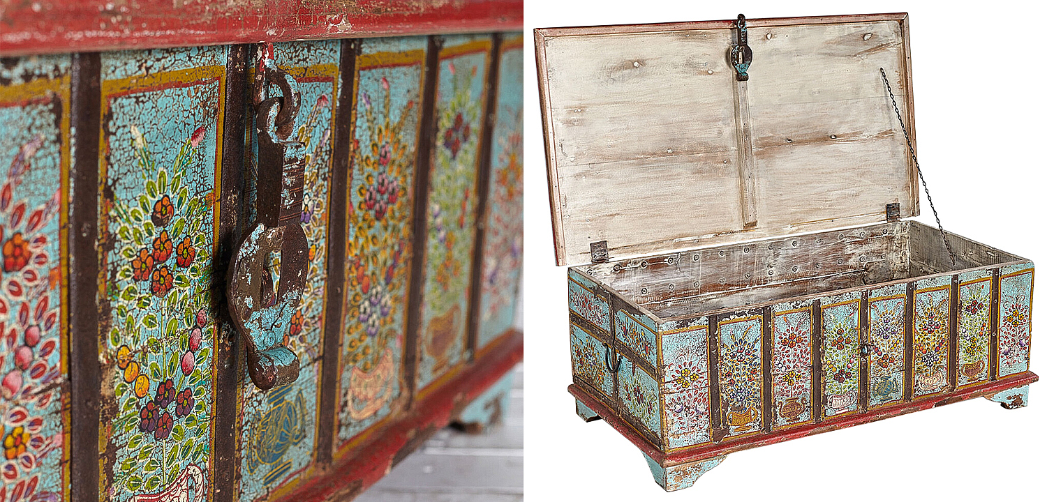 Сундук ручная роспись Pran Antique Indian Painted Chest Сундук ручная роспись Pran Antique Indian Painted Chest - Loft-Concept в Рязани