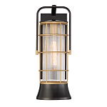 Настенный фонарь цилиндрической формы с рифленым стеклом в золотом каркасе на черном прямоугольном основании Eurofase варинант исполнения - 2 | Loft Concept в Рязани