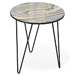 Стол журнальный c круглой столешницей из стекла серого цвета Gray and Gold Marble варинант исполнения - 1 | Loft Concept в Рязани