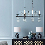 Люстра линейная черная с круглыми прозрачными подвесками  Horizontal Rectangular Chandelier варинант исполнения - 2 | Loft Concept в Рязани