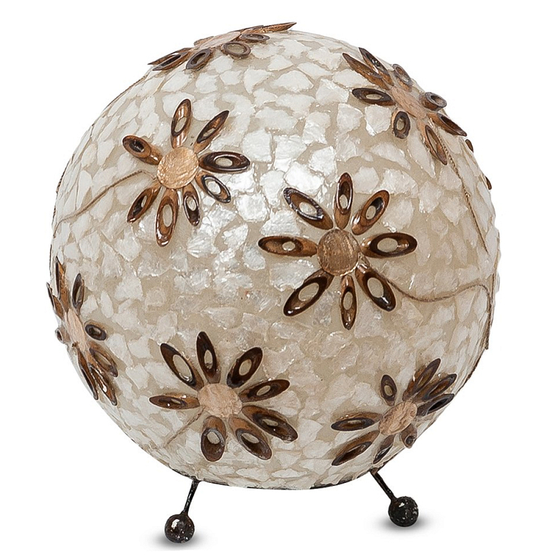 Настольная лампа из перламутра на металлическом каркасе Indonesian Ball Коричневый Черный матовый Перламутровый Настольная лампа из перламутра на металлическом каркасе Indonesian Ball Коричневый Черный матовый Перламутровый в Рязани | Loft Concept