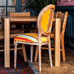 Стул бежевый в разноцветную полоску из натурального бука с изображением птиц и цветов Blooming Birds Colorful Stripes Chair варинант исполнения - 4 | Loft Concept в Рязани