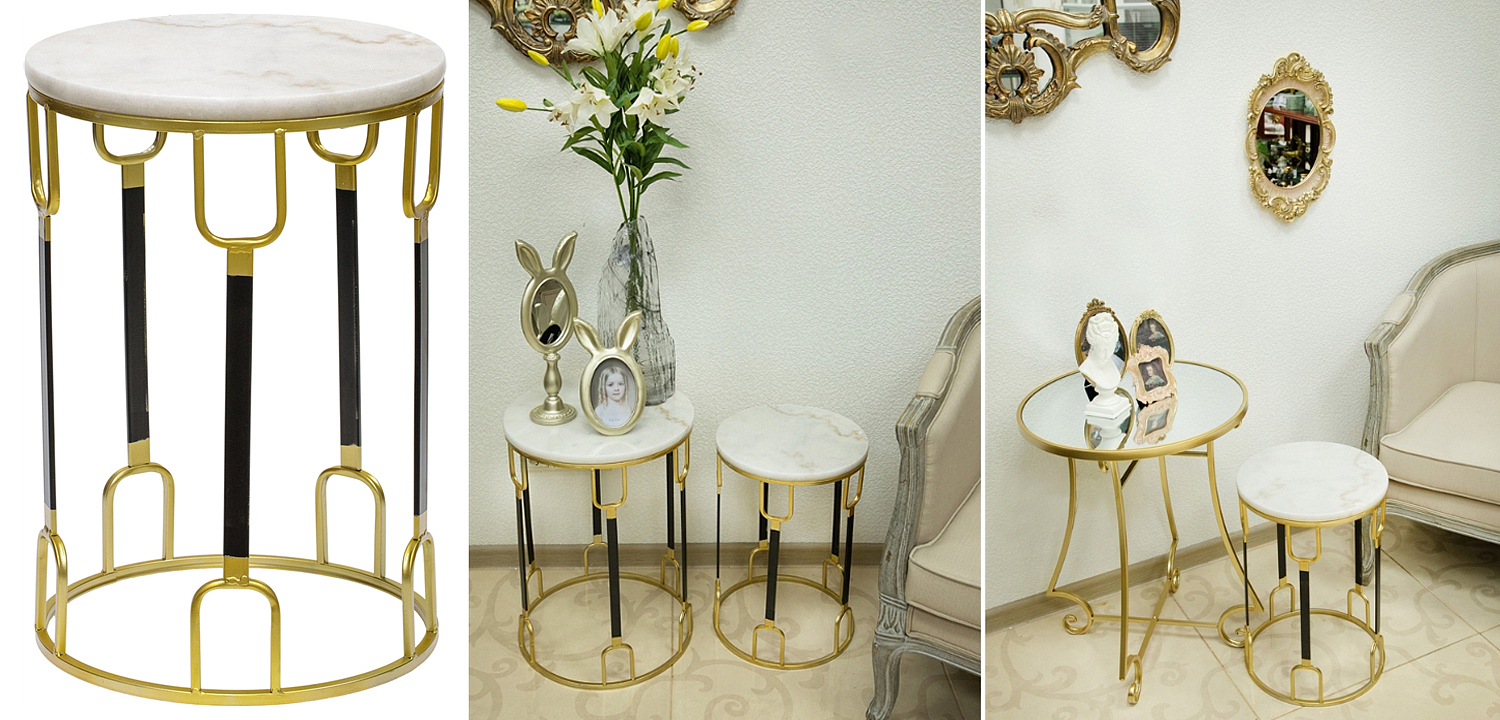 Приставной стол Dorius Side Table white marble high Приставной стол Dorius Side Table white marble high - Loft-Concept в Рязани