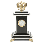 Часы настольные бронзовые с Гербом России из натурального камня Змевик Stone Clock варинант исполнения - 1 | Loft Concept в Рязани