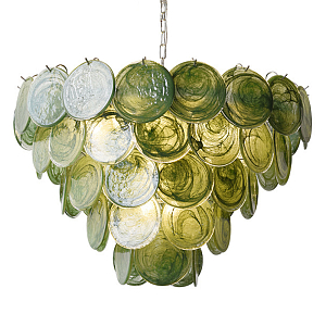 Люстра из зеленых стеклянных дисков с перламутровым эффектом Green Glowing Glaze