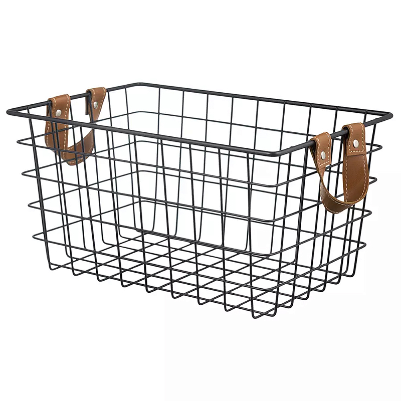 Корзина для хранения железная с ручками Iron Basket черная Черный Корзина для хранения железная с ручками Iron Basket черная Черный в Рязани | Loft Concept