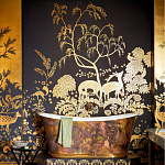 Обои ручная роспись в стиле Арт-деко Rateau Original colourway on Deep Rich Gold gilded paper варинант исполнения - 1 | Loft Concept в Рязани