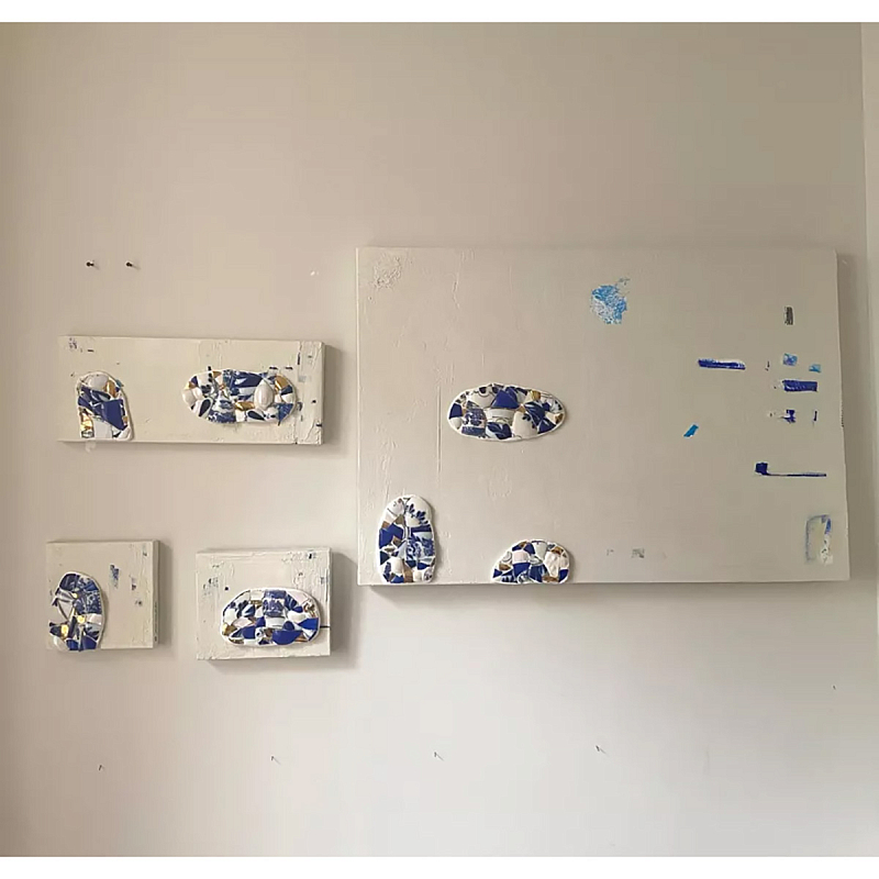 Панно «Fragments» Белый Золотой Синий Голубой Панно «Fragments» Белый Золотой Синий Голубой в Рязани | Loft Concept