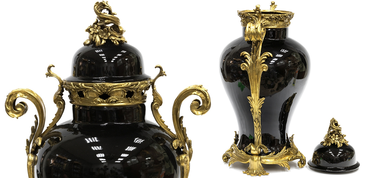 Большая ваза Selenia Black Vase Bronze Patterns Большая ваза Selenia Black Vase Bronze Patterns - Loft-Concept в Рязани