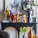 Ваза с крышкой и мазками синего и золого цвета на белом фоне Chinoiserie Ceramics варинант исполнения - 6 | Loft Concept в Рязани