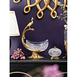 Чаша из прозрачного стекла на бронзовой подставке в виде павлина с рельефным хвостом Eden Garden варинант исполнения - 3 | Loft Concept в Рязани