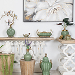 Кувшин зеленого цвета из фарфора с бронзовой крышкой и изогнутой ручкой Eden Garden porcelain and bronze варинант исполнения - 3 | Loft Concept в Рязани