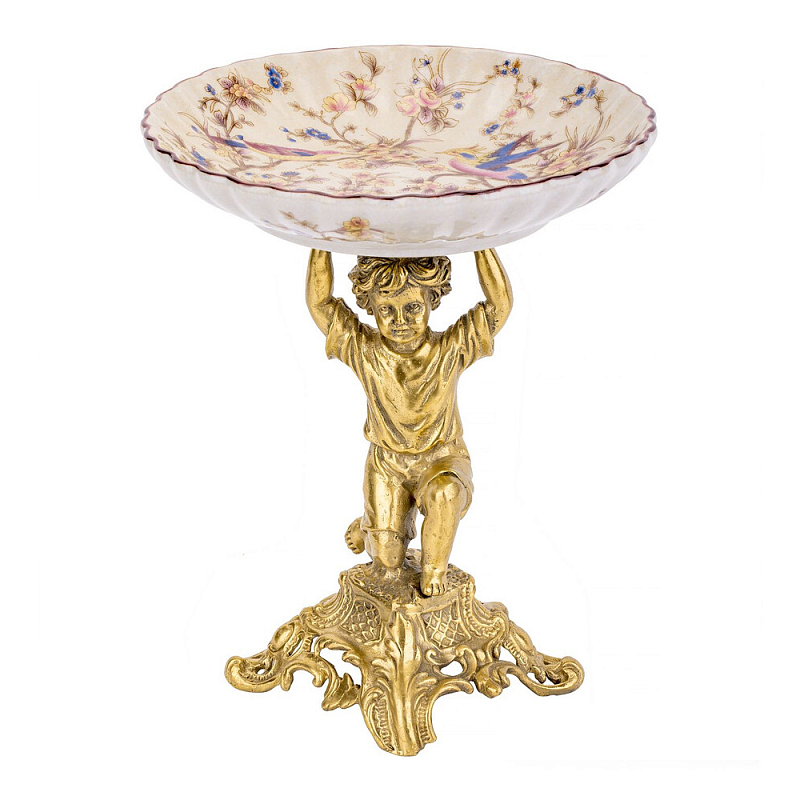 Чаша с цветочным орнаментом на ножке в виде бронзового ангела Eden Garden Мульти Бронза в Рязани | Loft Concept 