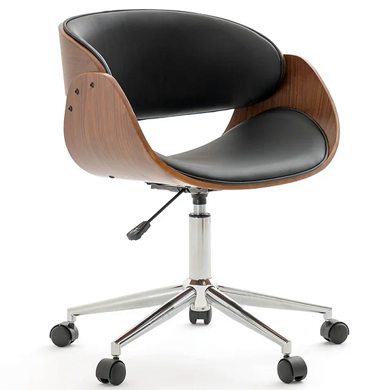 Вращающееся офисное кресло на колёсах Delwyn Chair Коричневый Черный Хром Вращающееся офисное кресло на колёсах Delwyn Chair Коричневый Черный Хром в Рязани | Loft Concept