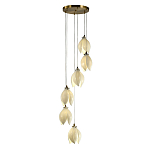 Подвесной светильник светодиодный с 6-ю белыми плафонами в виде цветов Flower Light Gold варинант исполнения - 1 | Loft Concept в Рязани
