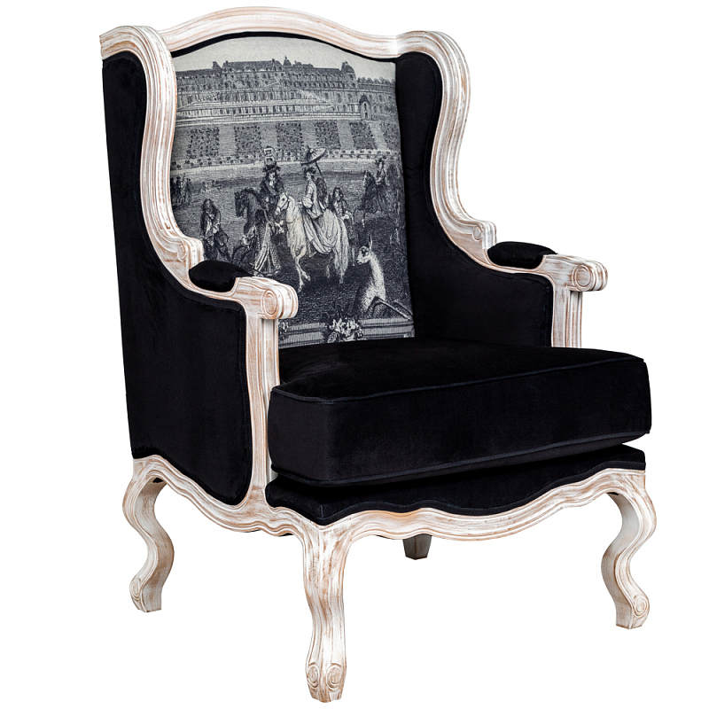 Кресло Saint Germain Armchair Черно-белый Белый винтажная патина Кресло Saint Germain Armchair Черно-белый Белый винтажная патина в Рязани | Loft Concept