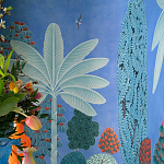 Обои ручная роспись Malwa Special Colourway on blue painted Xuan paper варинант исполнения - 2 | Loft Concept в Рязани