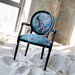 Полукресло из массива бука бирюзовое с изображением птиц и цветов Turquoise Chinoiserie Garden Chair варинант исполнения - 6 | Loft Concept в Рязани