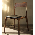 Стул деревянный с мягким сиденьем из черной натуральной кожи Moon Walnut Furniture варинант исполнения - 11 | Loft Concept в Рязани