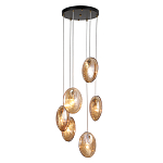 Люстра каскадная с 6-ю стеклянными круглыми плафонами янтарного цвета Savio Glass Disc Light варинант исполнения - 1 | Loft Concept в Рязани