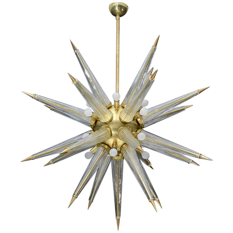 Люстра Brass Sputnik Chandelier with Murano Glass Spikes Глянцевое золото Прозрачное Стекло Люстра Brass Sputnik Chandelier with Murano Glass Spikes Глянцевое золото Прозрачное Стекло в Рязани | Loft Concept