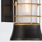 Настенный фонарь цилиндрической формы с рифленым стеклом в золотом каркасе на черном прямоугольном основании Eurofase варинант исполнения - 14 | Loft Concept в Рязани