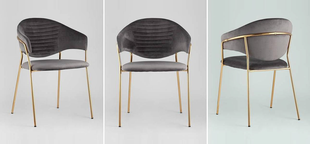 Стул Alexis Chair Серый Велюр Золотые ножки Стул Alexis Chair Серый Велюр Золотые ножки - Loft-Concept в Рязани