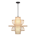 Подвесной светильник фигурный из деревянных прутьев с плафоном из натуральной ткани Light Inside the Cell варинант исполнения - 1 | Loft Concept в Рязани