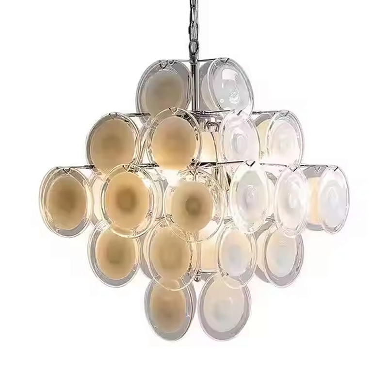 Люстра с каскадом из круглых декоративных элементов White Clear Glass Chandelier Белый Хром Прозрачный Люстра с каскадом из круглых декоративных элементов White Clear Glass Chandelier Белый Хром Прозрачный в Рязани | Loft Concept
