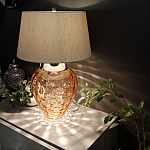 Настольная лампа с фактурным стеклянным основанием красного цвета с хромированной деталью у горловины и белым абажуром из искусственного шёлка Elstead Lighting варинант исполнения - 2 | Loft Concept в Рязани