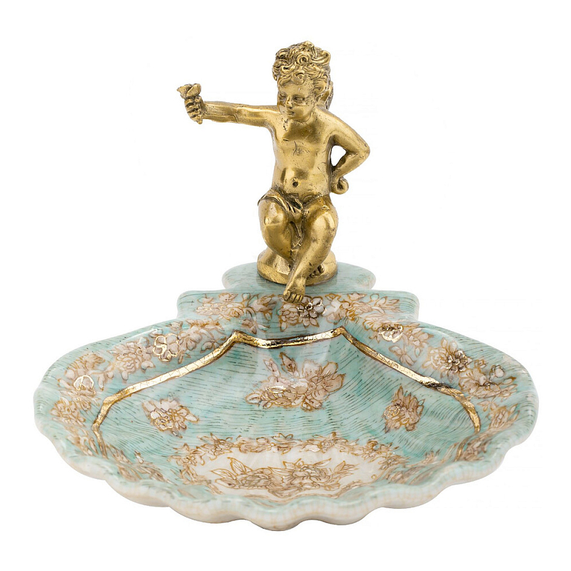 Блюдо с бронзовым ангелом Porcelain Angels of Paradise Бронза Бирюзовый Золотой в Рязани | Loft Concept 