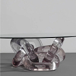 Дизайнерский журнальный стол с круглой прозрачной столешницей и основанием в виде цепи Hua Wang варинант исполнения - 1 | Loft Concept в Рязани