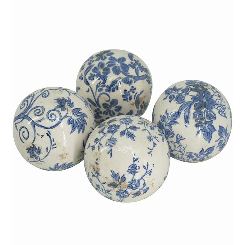 Набор керамических шаров с синей росписью Oriental Blue & White Ornament Vases Белый Синий Набор керамических шаров с синей росписью Oriental Blue & White Ornament Vases Белый Синий в Рязани | Loft Concept