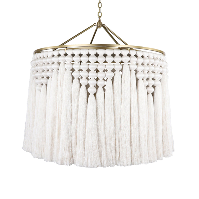 Люстра белая плетеная с кисточками Boho Tassel Chandelier Белый Латунь Люстра белая плетеная с кисточками Boho Tassel Chandelier Белый Латунь в Рязани | Loft Concept