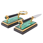 Настольный письменный набор из малахита и долерита с декором в виде герба России Leader Organizer варинант исполнения - 5 | Loft Concept в Рязани