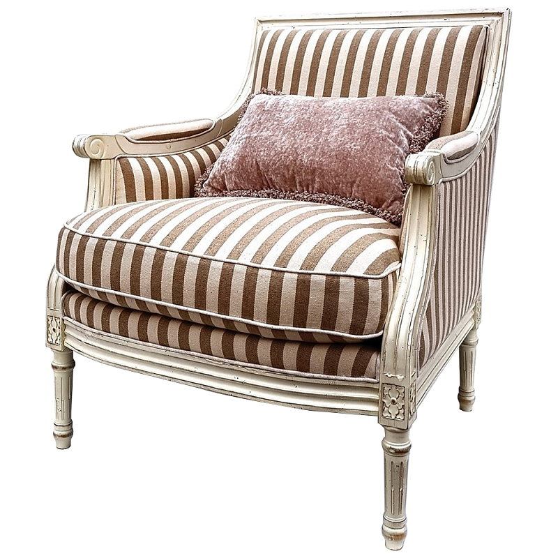 Кресло в полоску в стиле прованс Modeste Provence Armchair Бежевый Коричневый Кресло в полоску в стиле прованс Modeste Provence Armchair Бежевый Коричневый в Рязани | Loft Concept