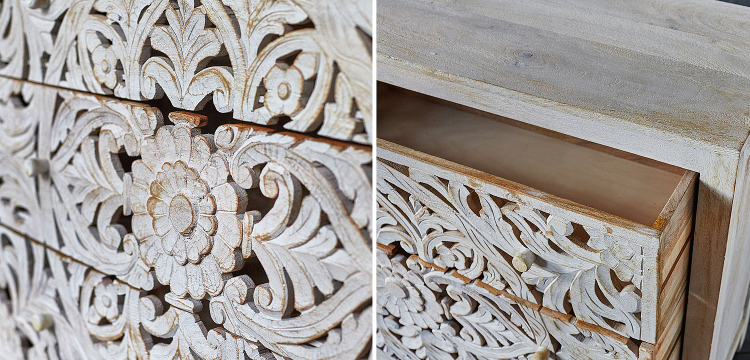 Комод Indian Antique White Furniture Chest of Drawers Kailash белый Комод Indian Antique White Furniture Chest of Drawers Kailash белый - Loft-Concept в Рязани