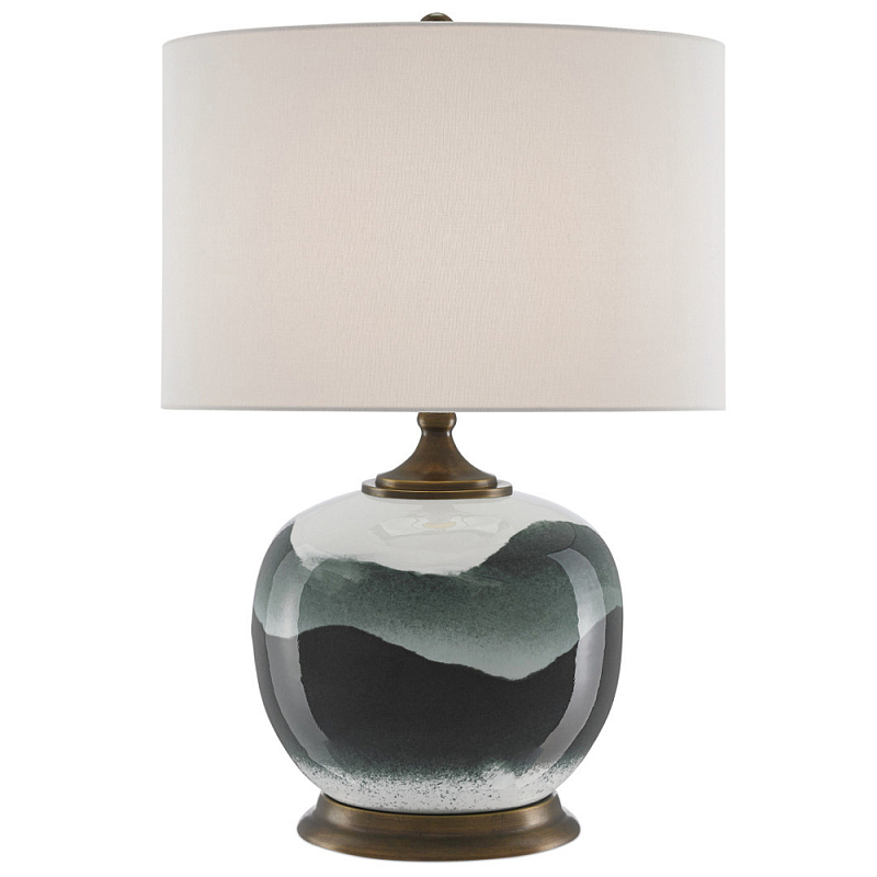 Настольная лампа с волнистым принтом Green Wavy Lamp Зеленый Белый Латунь Античная полированная Настольная лампа с волнистым принтом Green Wavy Lamp Зеленый Белый Латунь Античная полированная в Рязани | Loft Concept