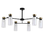 Люстра потолочная с 6-ю цилиндрическими плафонами из стекла и черным каркасом Noir Poise варинант исполнения - 1 | Loft Concept в Рязани