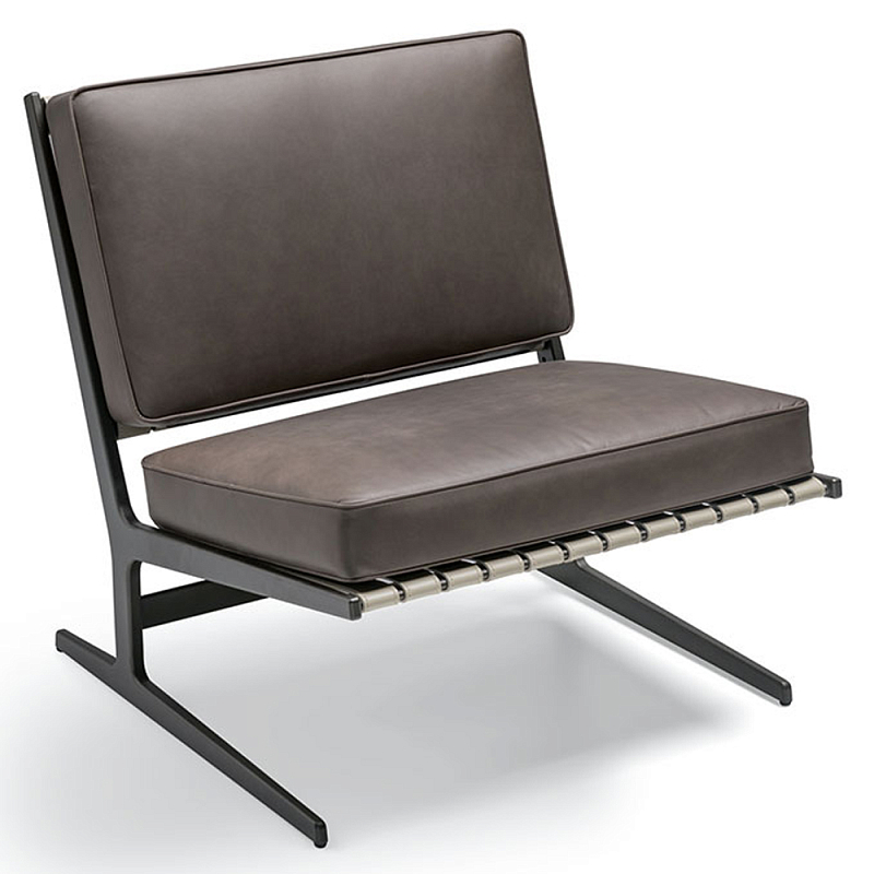 Дизайнерское кресло без подлокотников кожаное на металлическом каркасе PAULA Armchair Графитовый Коричневый Бежевый Дизайнерское кресло без подлокотников кожаное на металлическом каркасе PAULA Armchair Графитовый Коричневый Бежевый в Рязани | Loft Concept