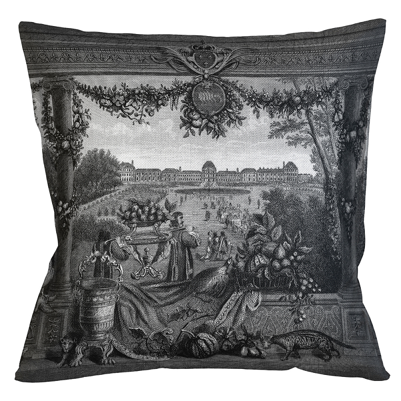 Декоративная подушка Tuileries Square Pillow Черно-белый Бежевый Декоративная подушка Tuileries Square Pillow Черно-белый Бежевый в Рязани | Loft Concept