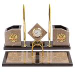 Настольный письменный набор из бежевого мрамора с часами Marble Accessory варинант исполнения - 1 | Loft Concept в Рязани